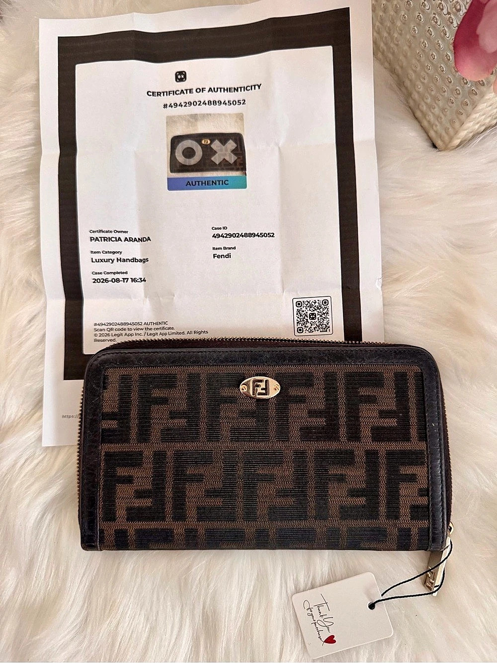 Fendi Zucca Canvas /Leather Zip Around Wallet with COA